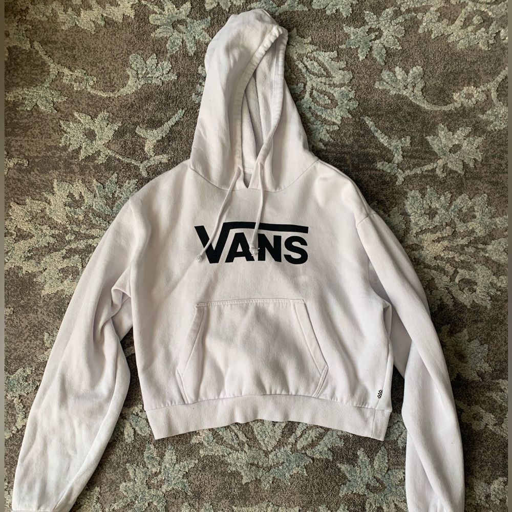White Vans cropped hoodie, size is Large